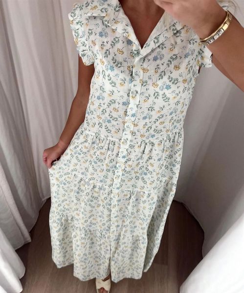 RAH Florey Kjole Blue Yellow Flower Print