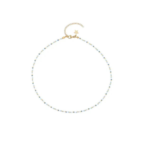 Dark Glass Bead Necklace 2 mm Light Blue Mix