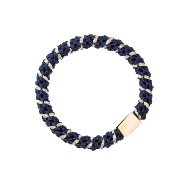 Dark Fat Hair Tie With Gold Navy Blue Stripe