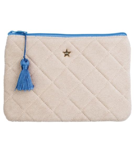 Dark Terry Quilted Small Pouch Sand W Ibiza Blue