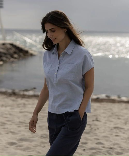 Blue Sportswear Lisbeth Kort Skjorte Lin Heaven Melange
