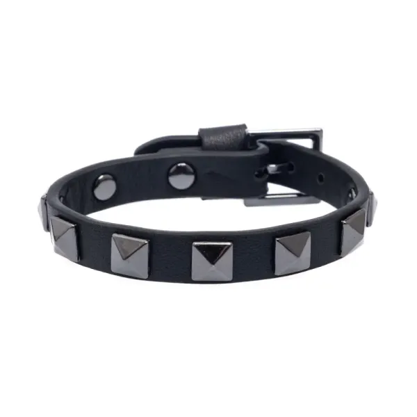 Dark Leather Stud Bracelet Black W Gun